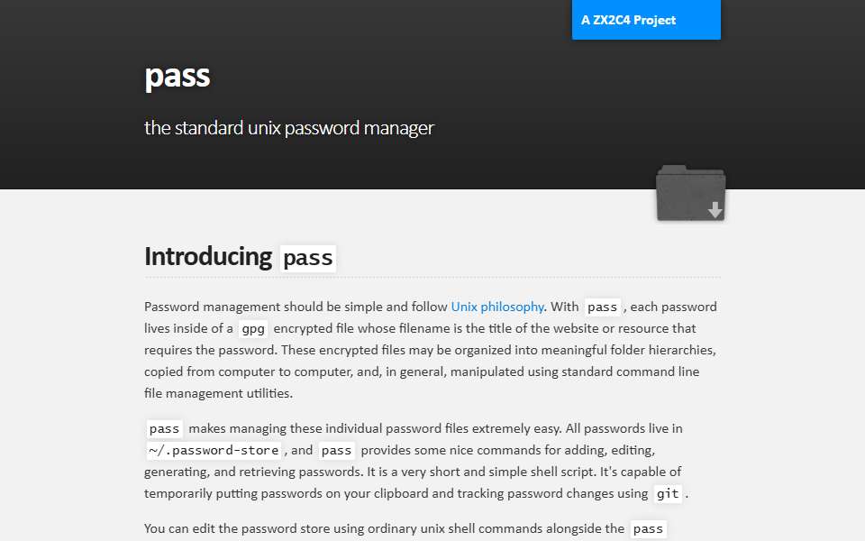 Screenshot of www.passwordstore.org captured 2026-07-20