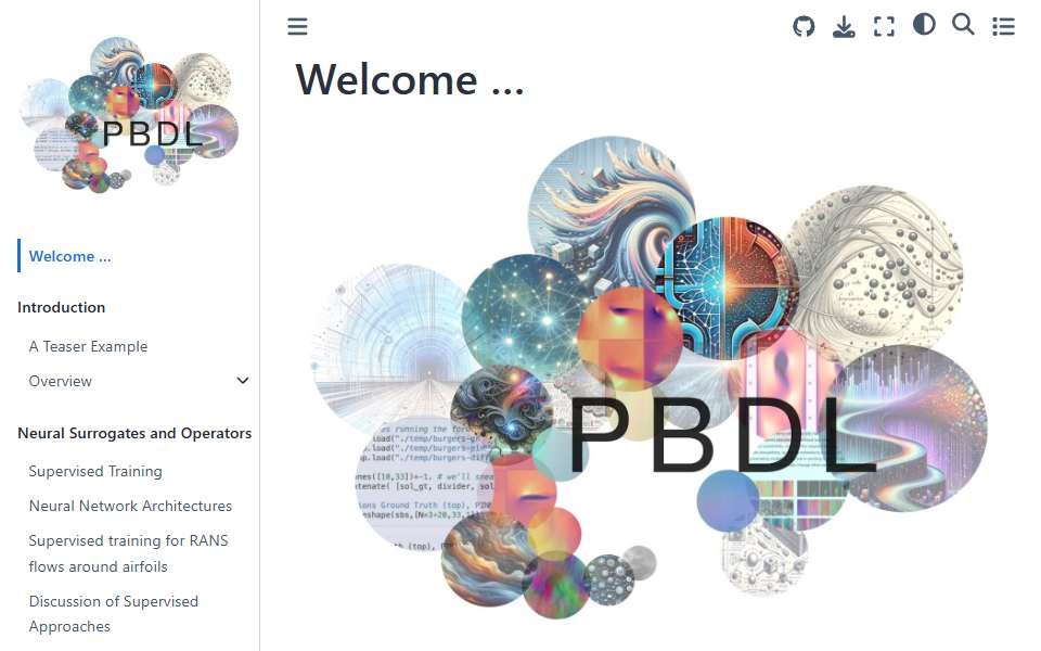 Screenshot of physicsbaseddeeplearning.org captured 2026-07-20