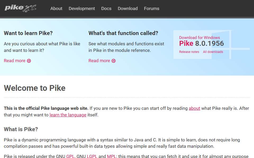 Screenshot of pike.lysator.liu.se captured 2026-07-20