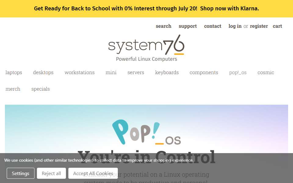 Screenshot of pop.system76.com captured 2026-07-20