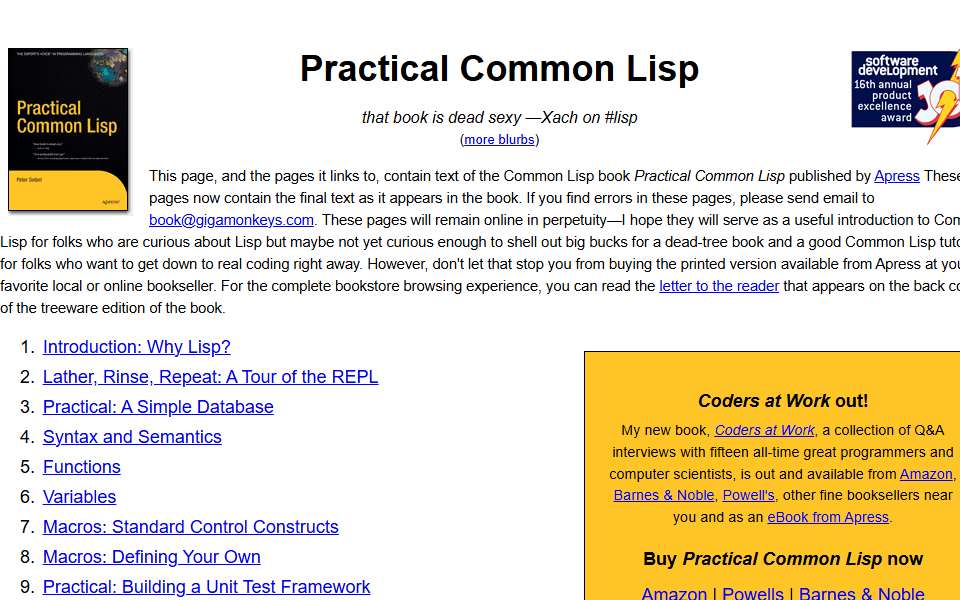 Screenshot of www.gigamonkeys.com captured 2026-07-20