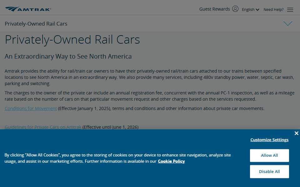 Screenshot of www.amtrak.com captured 2026-07-20