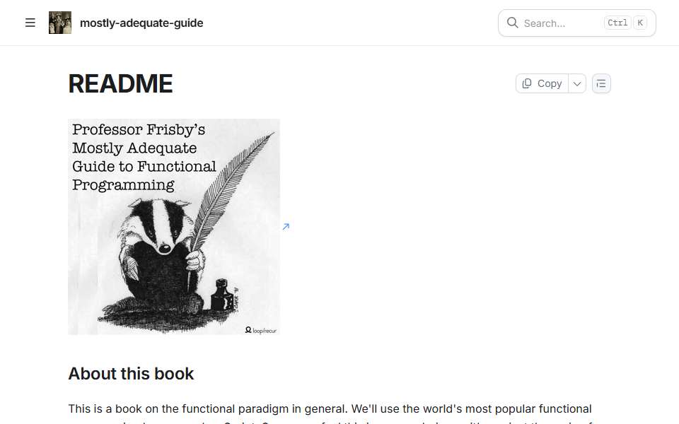 Screenshot of mostly-adequate.gitbooks.io captured 2026-07-20