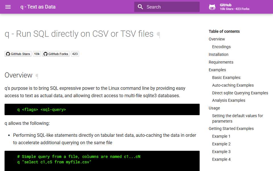 Screenshot of harelba.github.io captured 2026-07-20