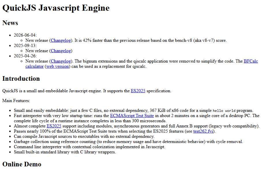 Screenshot of bellard.org captured 2026-07-20