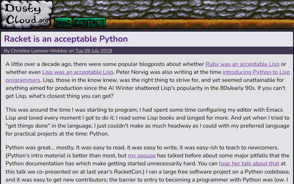 Screenshot of dustycloud.org captured 2026-07-20