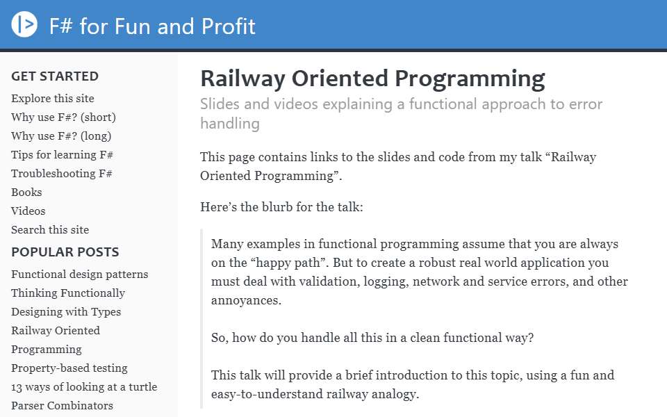 Screenshot of fsharpforfunandprofit.com captured 2026-07-20