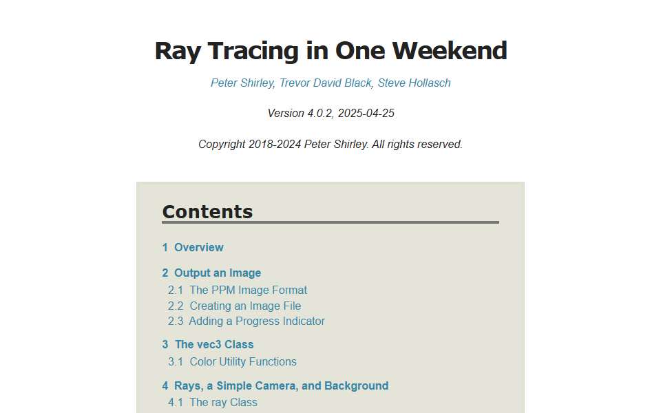 Screenshot of raytracing.github.io captured 2026-07-20