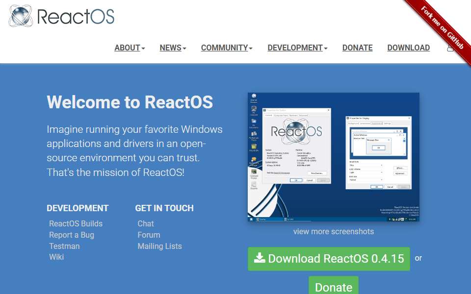 Screenshot of reactos.org captured 2026-07-20