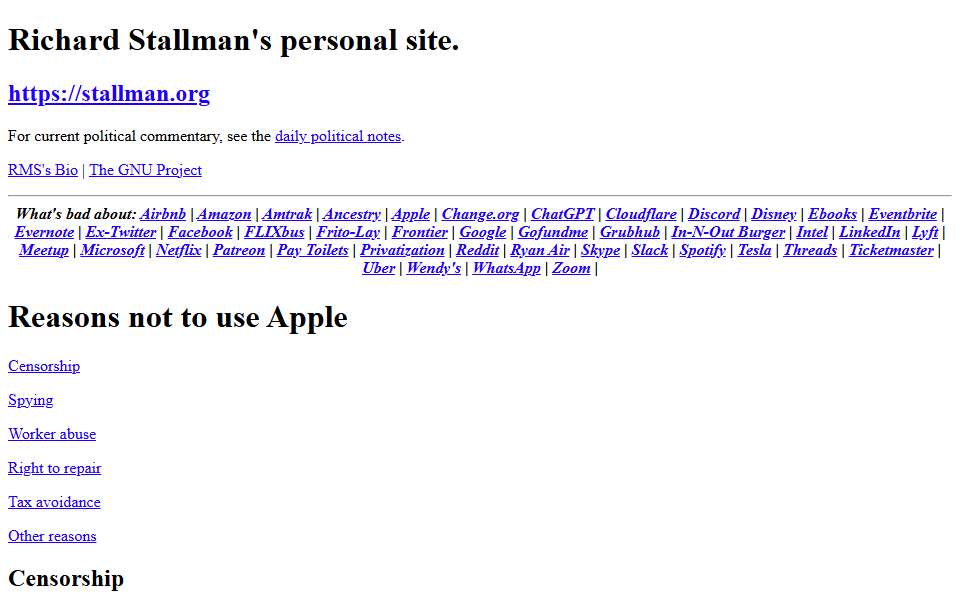 Screenshot of stallman.org captured 2026-07-20