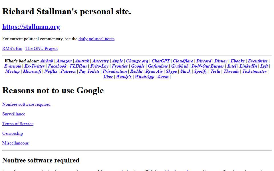 Screenshot of stallman.org captured 2026-07-20