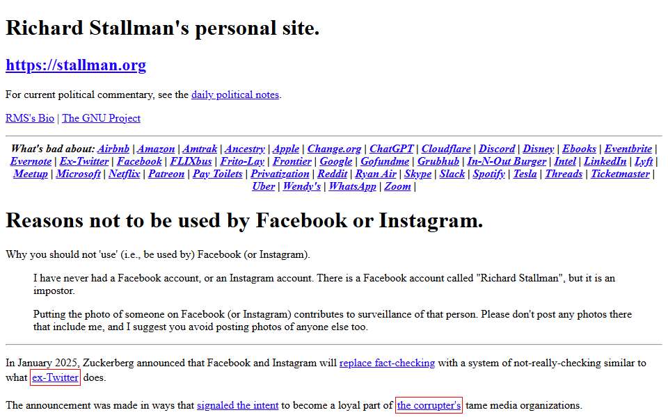 Screenshot of stallman.org captured 2026-07-20