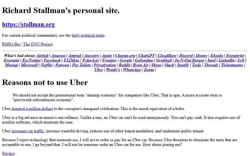 Screenshot of stallman.org captured 2026-07-20
