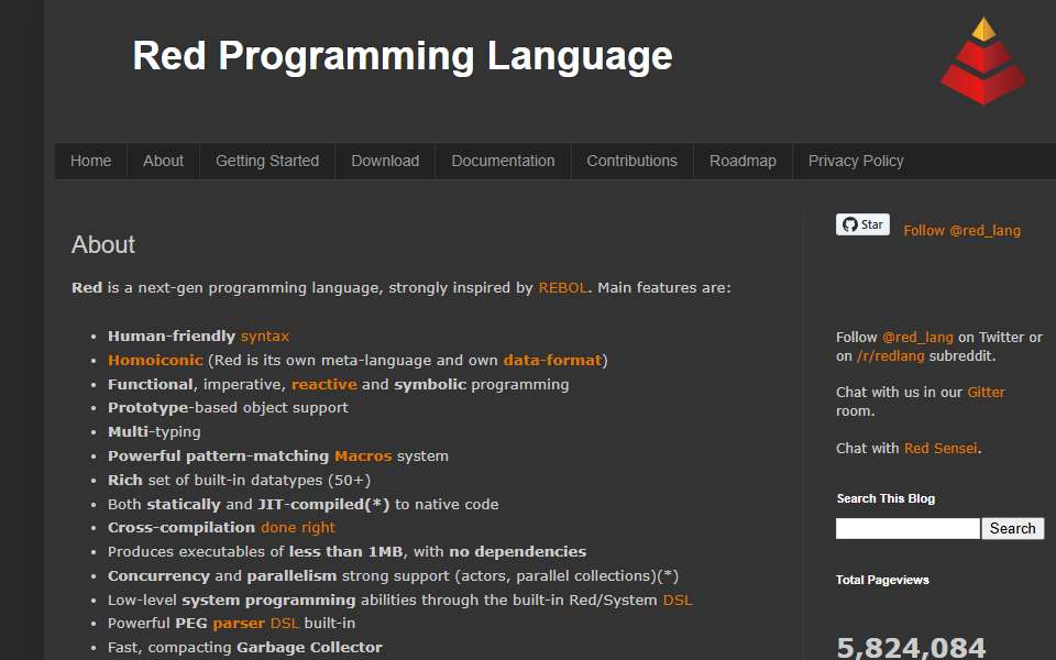 Screenshot of www.red-lang.org captured 2026-07-20