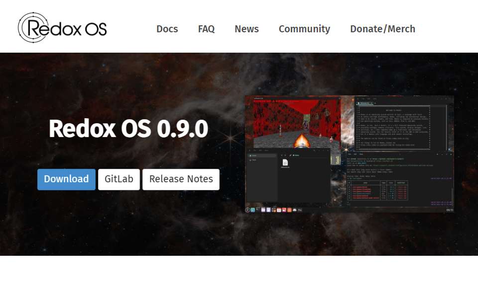 Screenshot of www.redox-os.org captured 2026-07-20