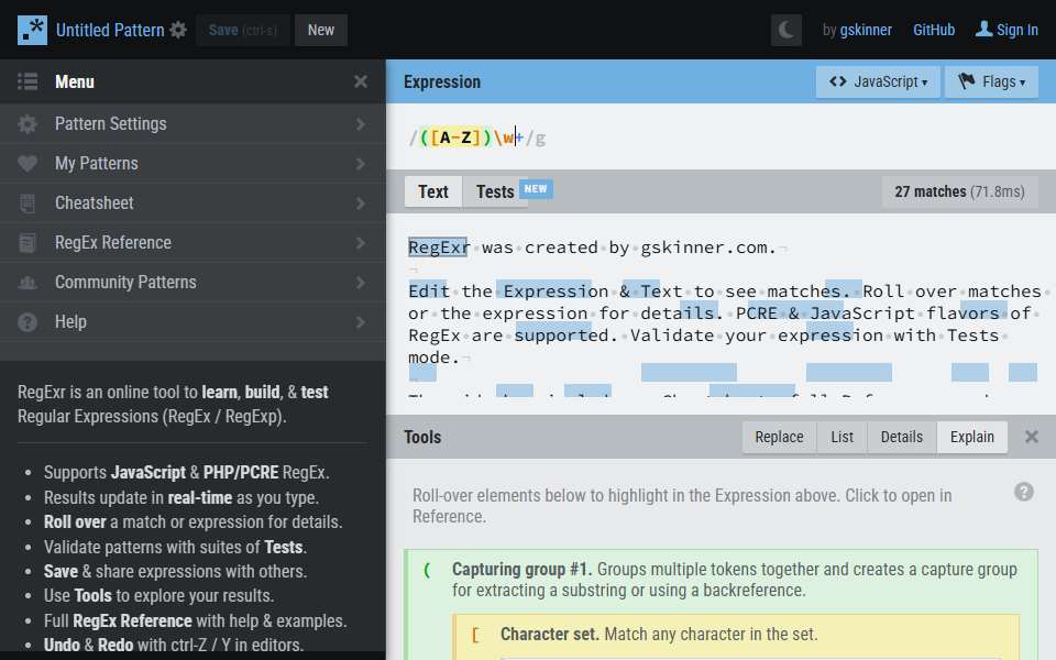 Screenshot of regexr.com captured 2026-07-20