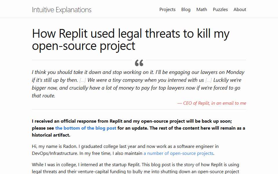 Screenshot of intuitiveexplanations.com captured 2026-07-20