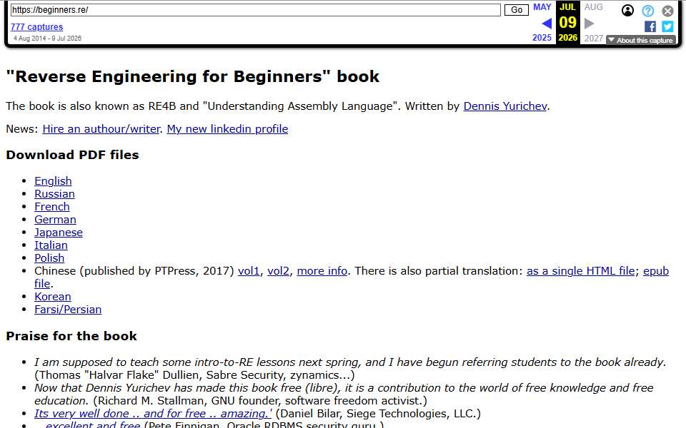 Screenshot of beginners.re captured 2026-07-20