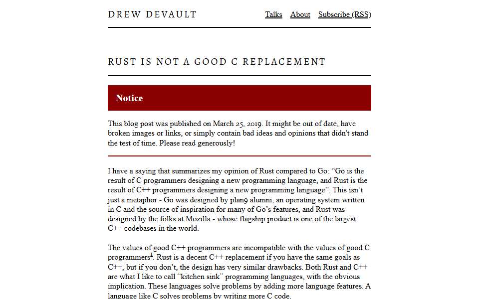 Screenshot of drewdevault.com captured 2026-07-20