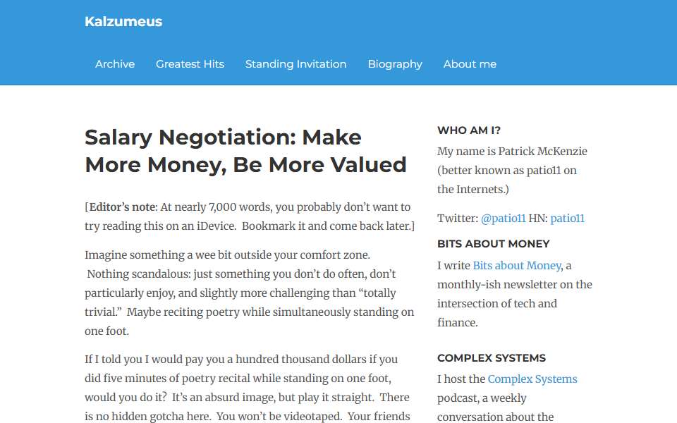 Screenshot of www.kalzumeus.com captured 2026-07-20