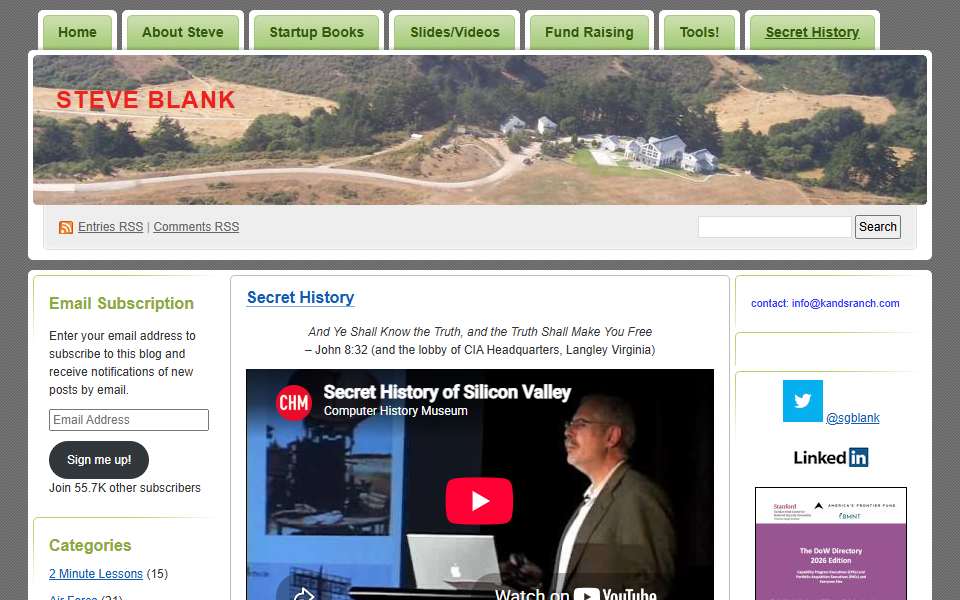 Screenshot of steveblank.com captured 2026-07-20