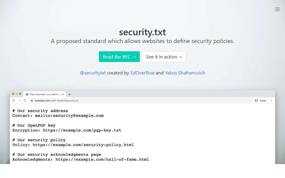 Screenshot of securitytxt.org captured 2026-07-20