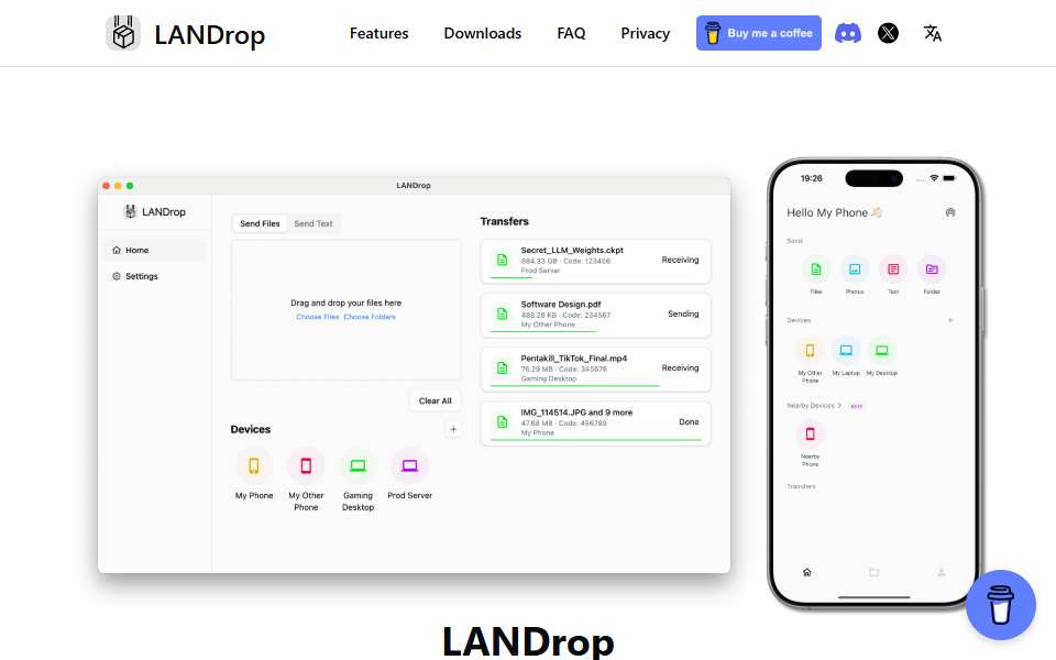 Screenshot of landrop.app captured 2026-07-20