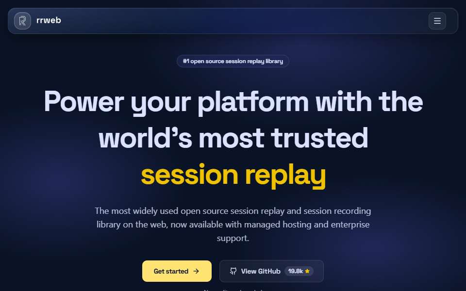 Screenshot of www.rrweb.io captured 2026-07-20