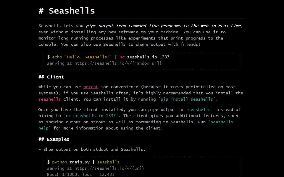 Screenshot of seashells.io captured 2026-07-20