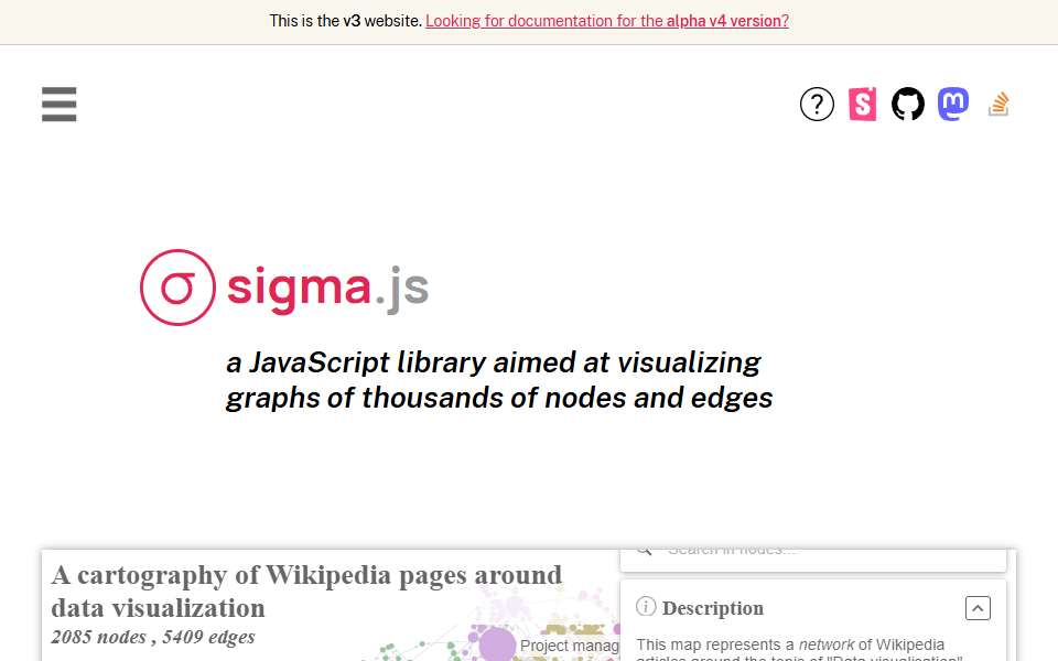Screenshot of sigmajs.org captured 2026-07-20