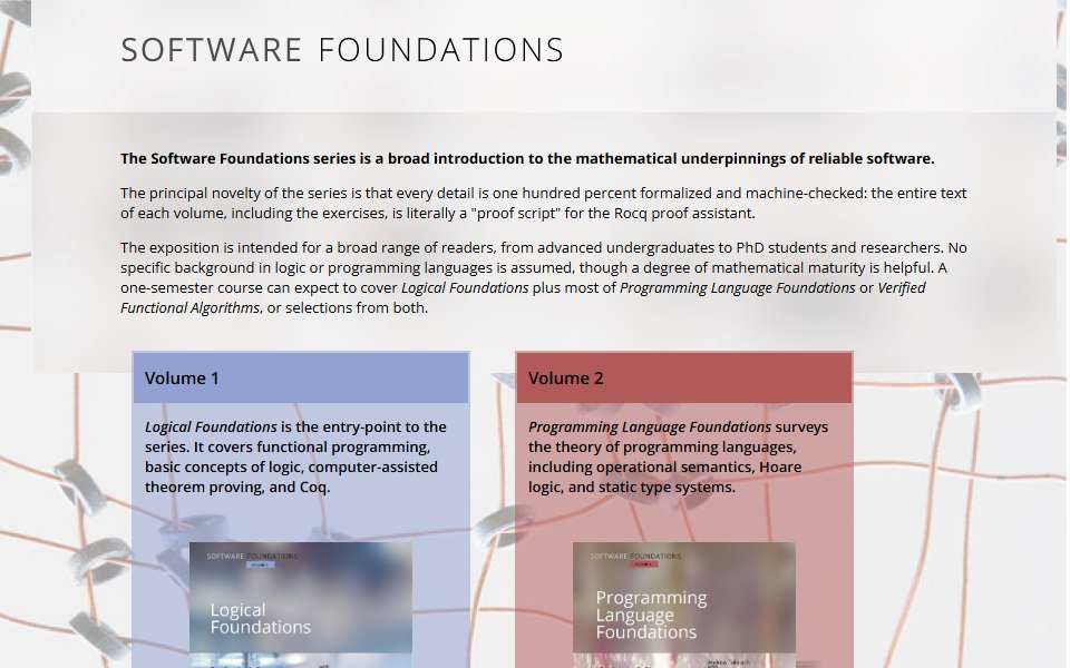 Screenshot of softwarefoundations.cis.upenn.edu captured 2026-07-20
