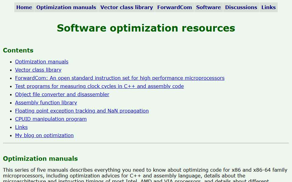 Screenshot of www.agner.org captured 2026-07-20