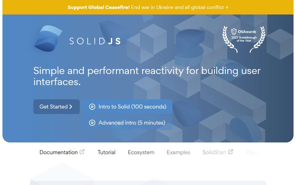 Screenshot of www.solidjs.com captured 2026-07-20
