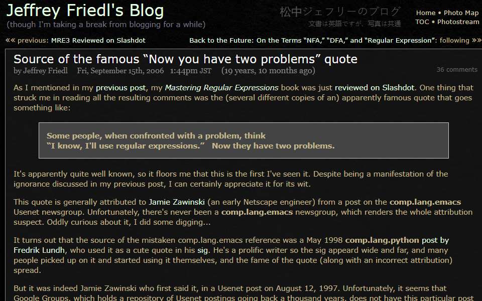 Screenshot of regex.info captured 2026-07-20