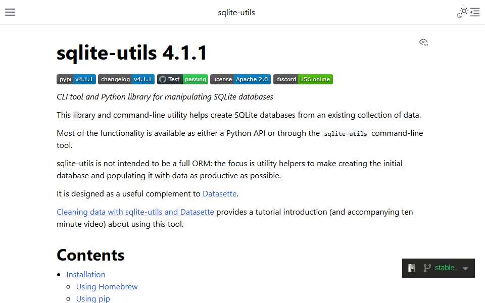 Screenshot of sqlite-utils.datasette.io captured 2026-07-20