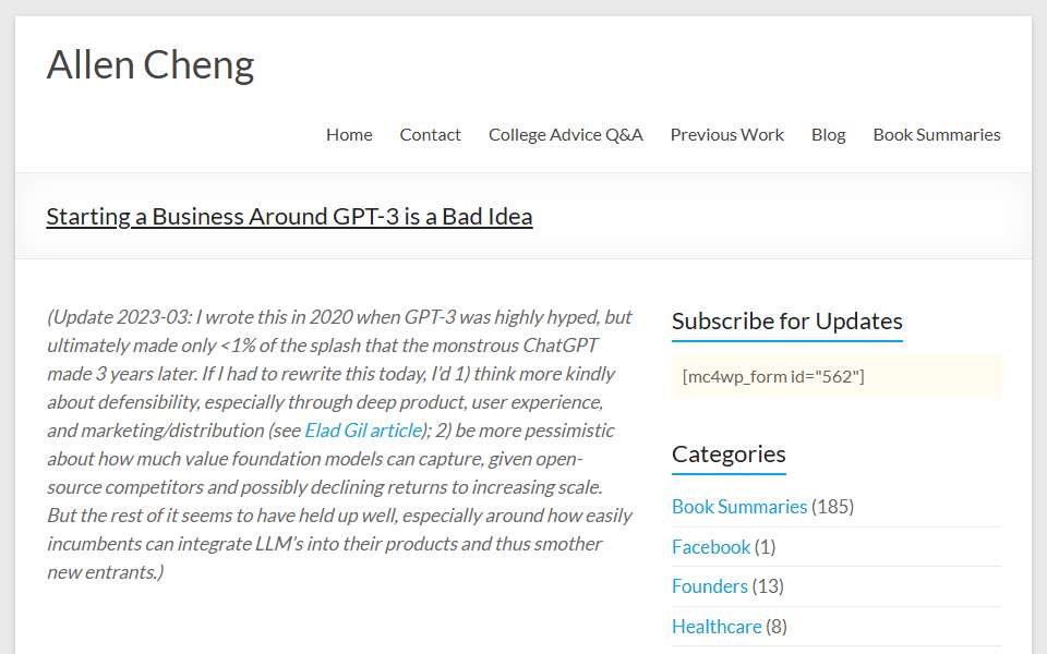 Screenshot of www.allencheng.com captured 2026-07-20