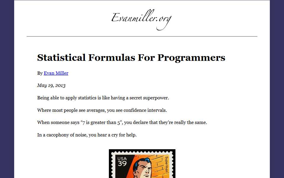 Screenshot of www.evanmiller.org captured 2026-07-20