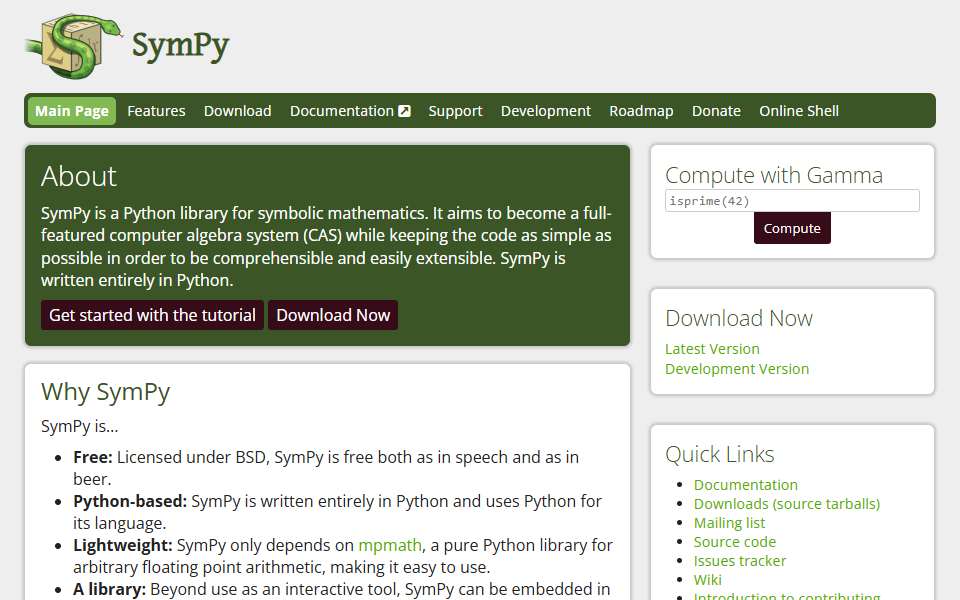 Screenshot of www.sympy.org captured 2026-07-20