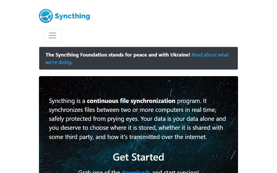 Screenshot of syncthing.net captured 2026-07-20