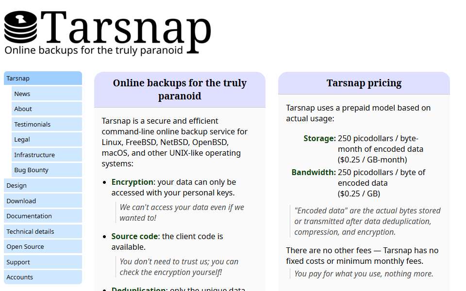 Screenshot of www.tarsnap.com captured 2026-07-20