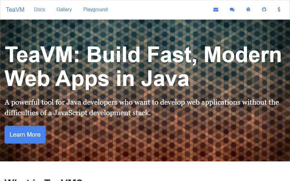 Screenshot of teavm.org captured 2026-07-20