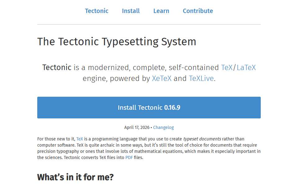 Screenshot of tectonic-typesetting.github.io captured 2026-07-20