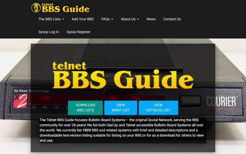 Screenshot of www.telnetbbsguide.com captured 2026-07-20