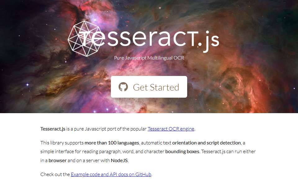 Screenshot of tesseract.projectnaptha.com captured 2026-07-20