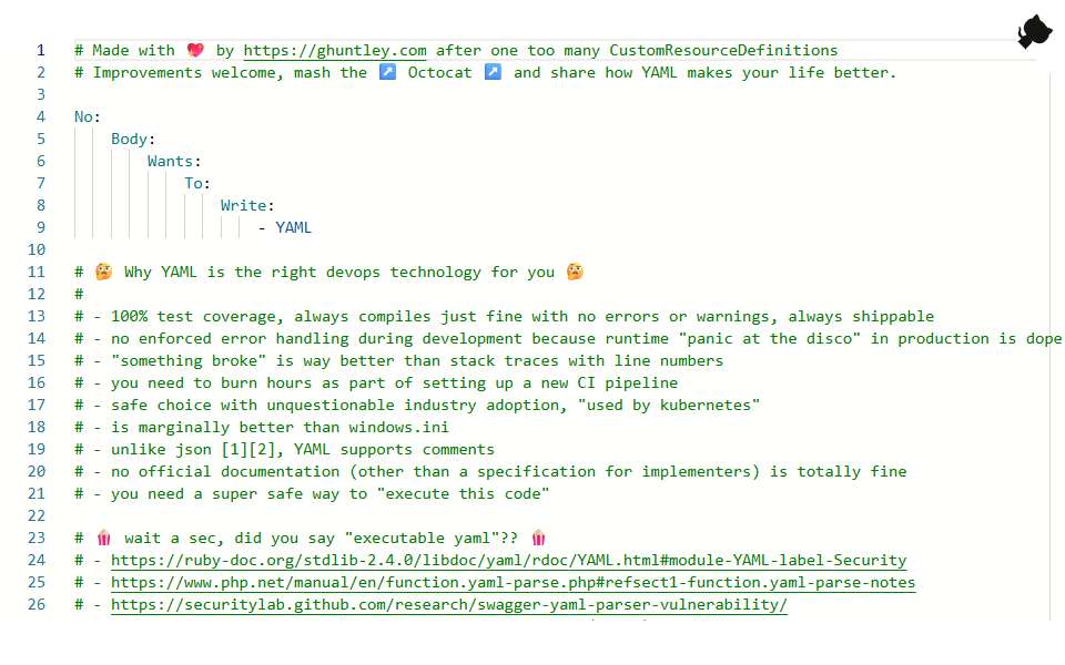 Screenshot of noyaml.com captured 2026-07-20
