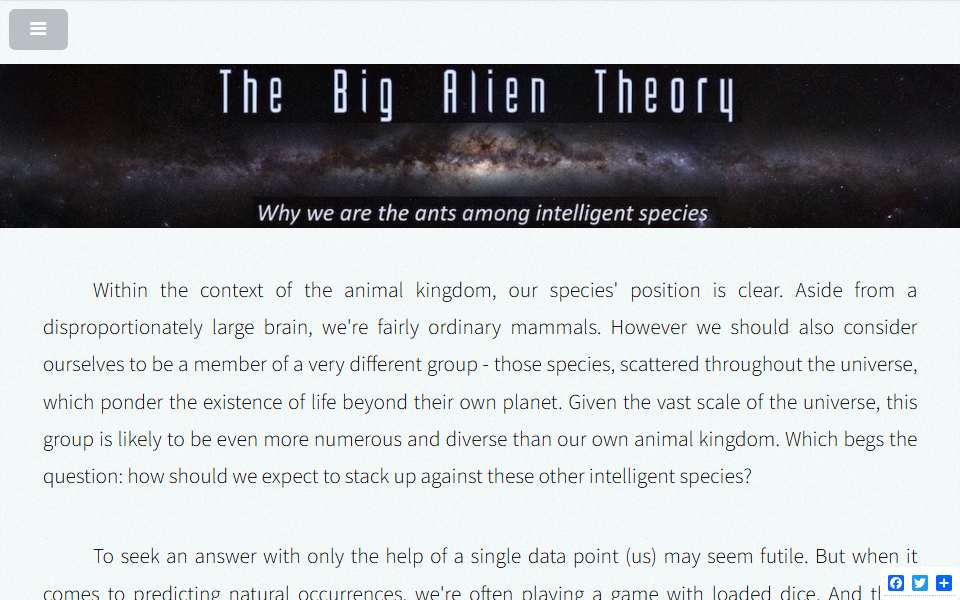 Screenshot of thebigalientheory.com captured 2026-07-20