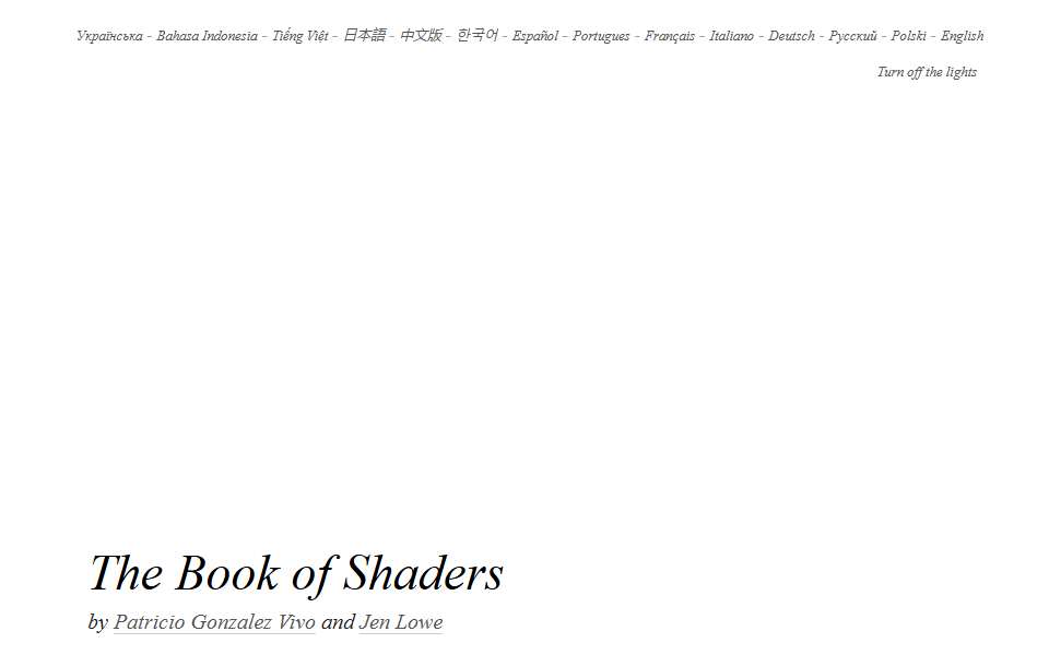 Screenshot of thebookofshaders.com captured 2026-07-20