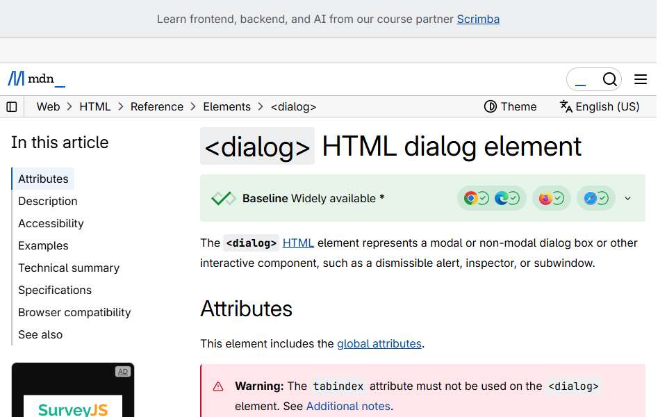 Screenshot of developer.mozilla.org captured 2026-07-20