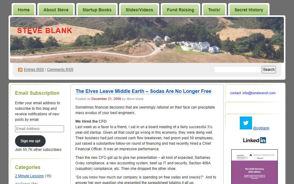 Screenshot of steveblank.com captured 2026-07-20