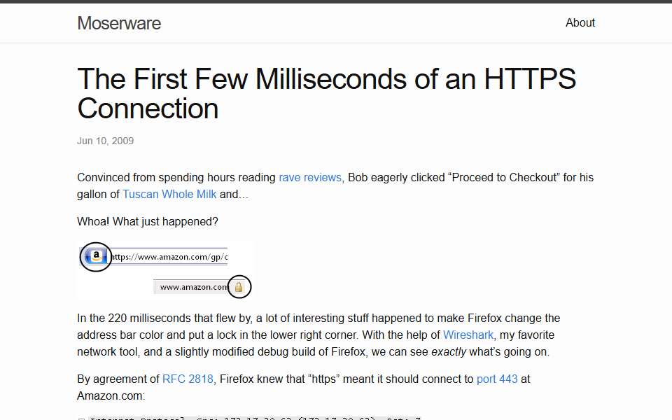 Screenshot of www.moserware.com captured 2026-07-20
